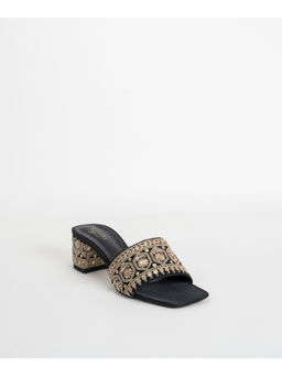SCENTRA - Isra Embroidered Block Heels Black & Gold