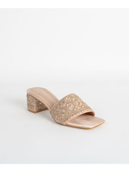 SCENTRA - Isra Embroidered Block Heels Beige & Gold