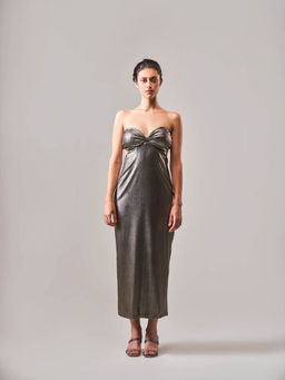 SOTBELLA - Metallic Sweetheart Neck Line Cut-Out Body Con Dress