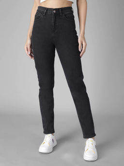 KOTTY - Women's High Waist Skinny Fit Ankle Length Clean Look Black Denim Jeans