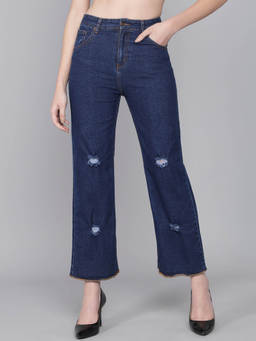 KOTTY - Women's High Rise Cotton Lycra Blend Regular Fit Distress Jeans