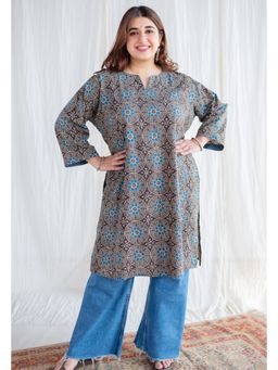The Indian Ethnic Co. - Ajrakh Jhabba Kali Cotton Kurta