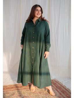 The Indian Ethnic Co. - Dark Green Ajrakh Cotton Maxi Dress