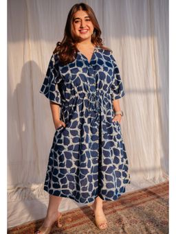 The Indian Ethnic Co. - Dabu Slub Cotton Kaftan Dress