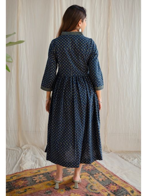 knee length dresses for ladies Tropical Batik HANDBLOCKED Midi Cotton Dress M