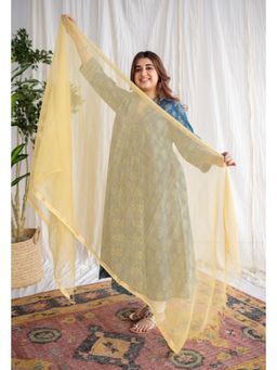 The Indian Ethnic Co. - Lemon Yellow Kota Doria Cotton Dupatta