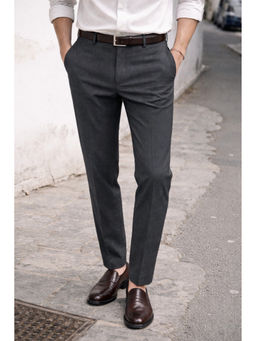 Louis Philippe - Men Grey Solid Flat Front Formal Trouser