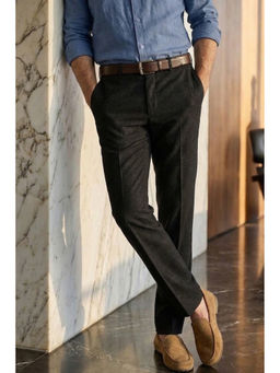 Louis Philippe - Men Black Solid Flat Front Formal Trouser