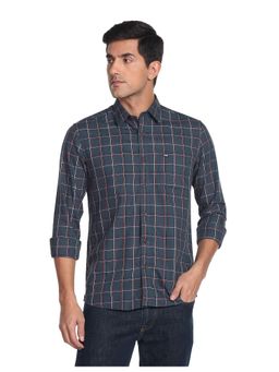Arrow Sports - Men Navy Tartan Check Twill Casual Shirt
