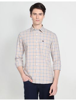 Arrow Sports - Men Beige Tartan Check Casual Shirt
