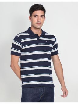 Arrow - Sports Men Navy Pique Striped Polo T-Shirt