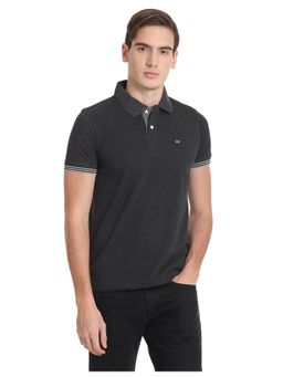 Arrow Sports - Men Black Striped Sleeve Hem Heathered Pique Polo T-Shirt