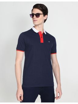 Arrow - Sports Men Navy Contrast Collar Polo T-Shirt