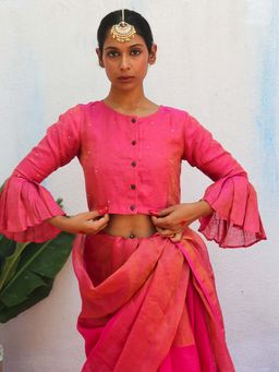 Chidiyaa - Pink Eknoor Prabhati Linen Zari Stitched Blouse