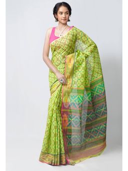 Unnati Silks - Green Pure Pavani Mangalgiri Cotton Saree with Unstitched Blouse