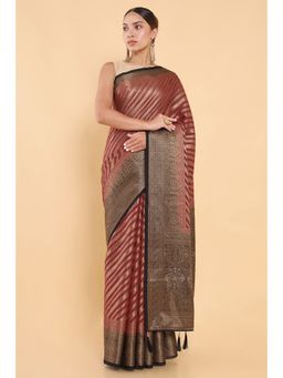 Soch - Women Red Organza Embroidered Saree with Stitched Blouse