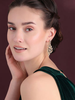 Shaze - Gold Rhodium-Plated Cubic Zirconia Cluster Stones Drop Earrings for Women