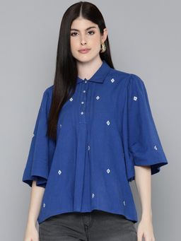 Scoup - Blue Embroidered Shirt with Flared Sleeves