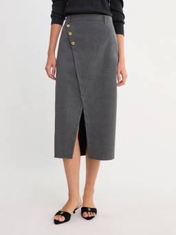 Pomelo - Asymmetric Button Front Midi Skirt - Mid Grey