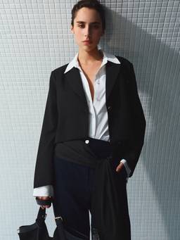 Pomelo - Pinstripe Cropped Blazer - Black