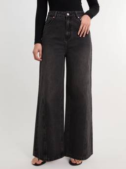 Pomelo - High Waist Wide Leg Jeans - Black
