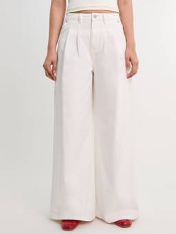 Pomelo - Mid Waist Wide Leg Pants - White
