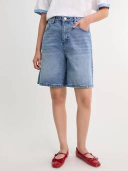 Pomelo - Mid Waist Denim Jorts - Light Blue