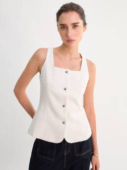 Pomelo - Square Neck Tweed Vest - White