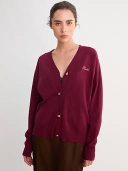 Pomelo - V-Neck Knit Cardigan - Burgundy