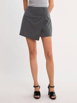 Pomelo - Plaid Crossover Mini Skirt - Mid Grey