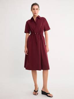 Pomelo - Drawstring Shirt Dress - Burgundy