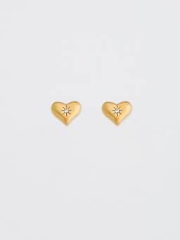 Pomelo - Heart Stud Earrings with Crystal Detail - Gold