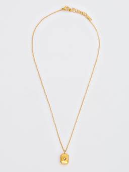 Pomelo - Crystal Studded Square Charm Necklace - Gold