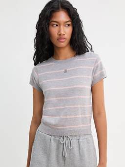 Pomelo - Striped Crew Neck Knit Tee - Light Grey