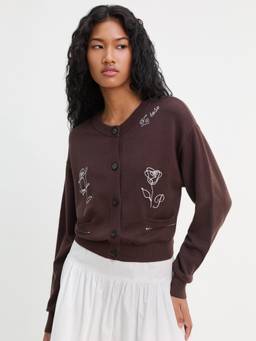 Pomelo - Rose Print Cardigan - Brown
