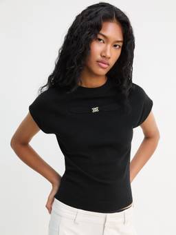 Pomelo - Cap Sleeve Knit Top - Black