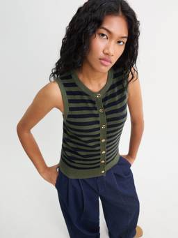 Pomelo - Striped Knit Vest - Dark Green