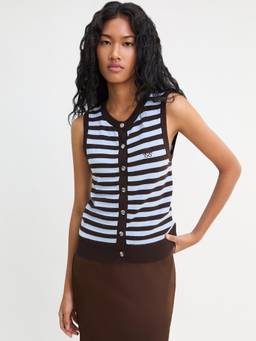 Pomelo - Striped Knit Vest - Baby Blue