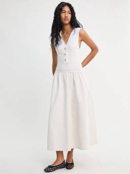 Pomelo - Sleeveless Knit Polo Midi Dress - White