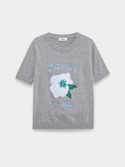 Pomelo - Graphic Knit Top - Mid Grey