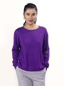 Zink London - Womens Purple Embellished Sweater