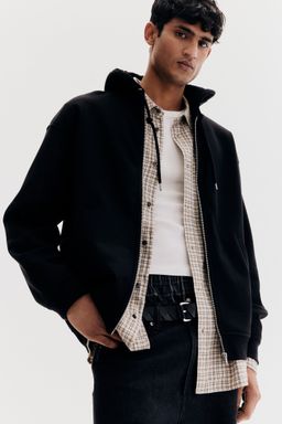 H&M - Men Black Loose Fit Zip-Through Hoodie