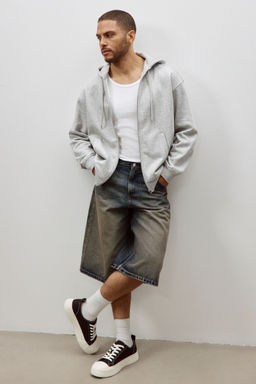 H&M - Men Grey Loose Fit Zip-Through Hoodie