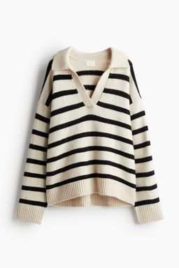 H&M - Women White Fine-Knit Collared Jumper