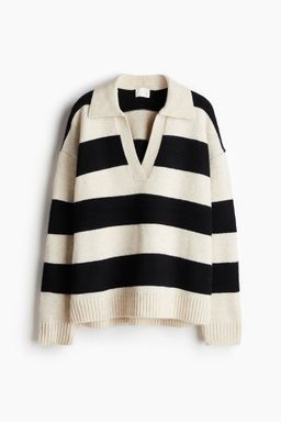 H&M - Women Beige Fine-Knit Collared Jumper