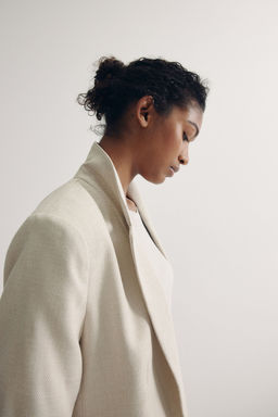 H&M - Women Beige Gathered-Sleeve Blazer