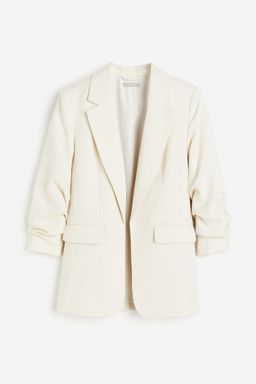 H&M - Women Beige Gathered-Sleeve Blazer