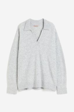 H&M - Women Grey Fine-Knit Collared Jumper