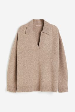 H&M - Women Beige Fine-Knit Collared Jumper