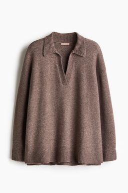 H&M - Women Brown Fine-Knit Collared Jumper